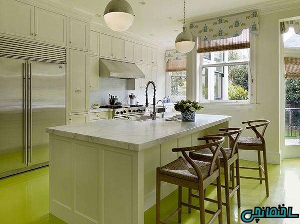 طراحی دکوراسیون آشپزخانه با رنگ سبز
